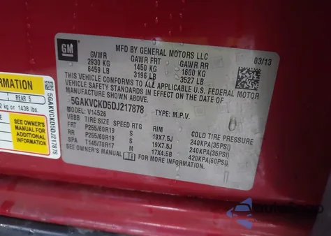 2013 Buick Enclave Leather z USA, uszkodzony, nr VIN 5GAKVCKD5DJ217878